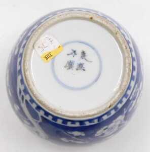 A Chinese Qing Dynasty late 19thC porcelain blue and white ginger jar, decorated with prunus... - 19