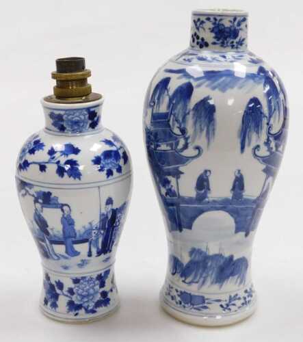 A Chinese Kingxi porcelain blue and white vase, of baluster form, decorated with figures...