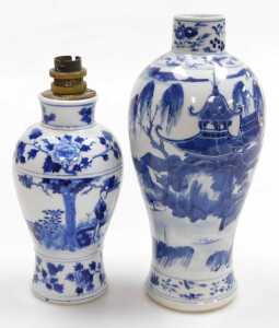 A Chinese Kangxi style porcelain blue and white vase, of baluster form, decorated with figures... - 4