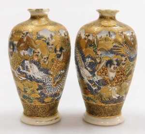 A pair of Japanese Meiji period Satsuma vases, decorated with dragons and immortals, Shimazu... - 15