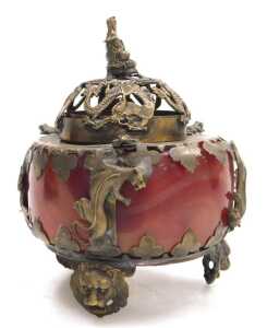 A pair of Chinese blue porcelain and brass incense burners and covers, each surmounted with a... - 11