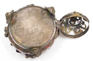 A pair of Chinese blue porcelain and brass incense burners and covers, each surmounted with a... - 13
