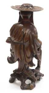 A late 19thC Chinese hardwood figure, modelled as a Buddhist monk, holding prayer beads and a... - 3