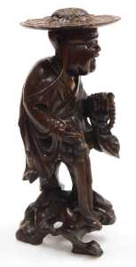 A late 19thC Chinese hardwood figure, modelled as a Buddhist monk, holding prayer beads and a... - 4