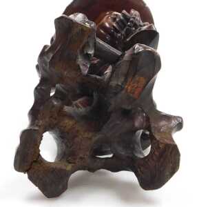 A late 19thC Chinese hardwood figure, modelled as a Buddhist monk, holding prayer beads and a... - 6