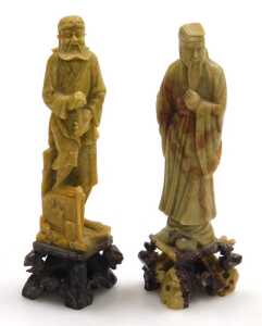 A 20thC Chinese soapstone figure of a fisherman, modelled standing on a rocky base, 40cm high,... - 5