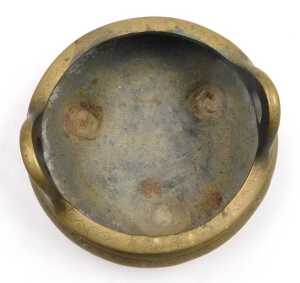 A Chinese bronze tripod censer, engraved with reserves of figures and flowers, apocryphal Xuande... - 5