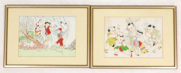 Chinese School (20thC). Children at play, watercolours, 22.5cm x 32cm. (2)