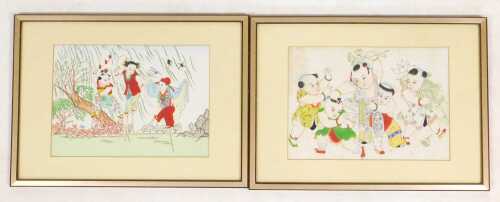 Chinese School (20thC). Children at play, watercolours, 22.5cm x 32cm. (2)