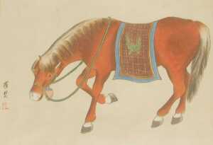 Luo Fen (Chinese 20thC). Studies of horses, pair of watercolours on silks, 25cm x 31.5cm. - 2