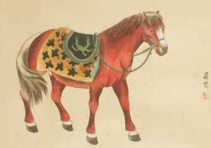 Luo Fen (Chinese 20thC). Studies of horses, pair of watercolours on silks, 25cm x 31.5cm. - 3