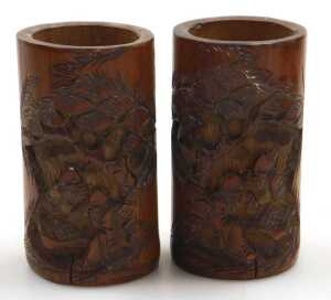 Three 20thC Chinese hardwood carvings of fantail goldfish, together with two pairs of carved... - 5