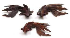 Three 20thC Chinese hardwood carvings of fantail goldfish, together with two pairs of carved... - 10