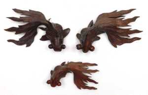 Three 20thC Chinese hardwood carvings of fantail goldfish, together with two pairs of carved... - 11