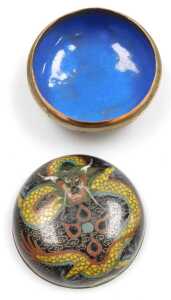 A Chinese cloisonne box and cover, decorated with a dragon on a black ground, a ginger jar and... - 8