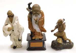 A group of 20thC Chinese Shiwan pottery mudman figures, including a seated lady, and deities,... - 11