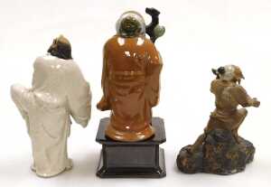 A group of 20thC Chinese Shiwan pottery mudman figures, including a seated lady, and deities,... - 12