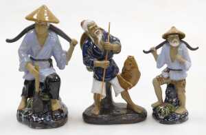A group of 20thC Chinese Shiwan mudman figures, including deities, fishermen, and a woman... - 5