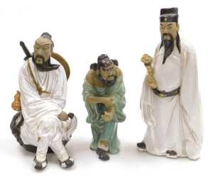 A group of 20thC Chinese Shiwan mudman figures, including deities, fishermen, and a woman... - 9