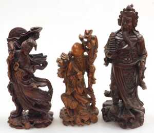 A group of 19thC and later Chinese hardwood figures, including Guanyin, Guan Yu, Shou Lao, and... - 2