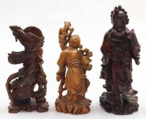 A group of 19thC and later Chinese hardwood figures, including Guanyin, Guan Yu, Shou Lao, and... - 3