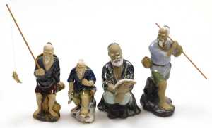 A group of 20thC Chinese Shiwan mudman figures, including fishermen, deities, musician, etc. (2... - 2