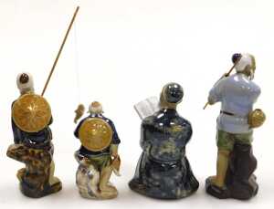 A group of 20thC Chinese Shiwan mudman figures, including fishermen, deities, musician, etc. (2... - 3