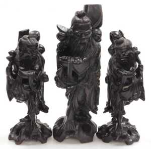 A group of late 19th and later Chinese hardwood figures, chiefly of emperors or deities, largest... - 2