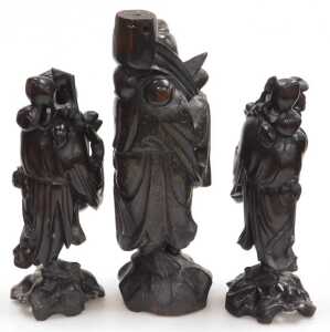 A group of late 19th and later Chinese hardwood figures, chiefly of emperors or deities, largest... - 3