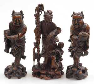 A group of late 19th and later Chinese hardwood figures, chiefly of emperors or deities, largest... - 5