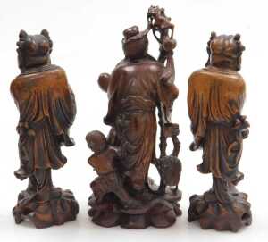 A group of late 19th and later Chinese hardwood figures, chiefly of emperors or deities, largest... - 6