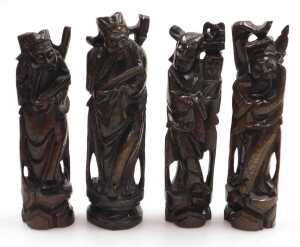 A group of late 19th and later Chinese hardwood figures, chiefly of emperors or deities, largest... - 8