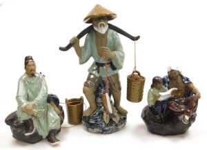 A group of 20thC Chinese Shiwan mudman figures, including a seated scholar, fisherman, a court... - 2