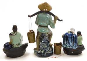 A group of 20thC Chinese Shiwan mudman figures, including a seated scholar, fisherman, a court... - 3