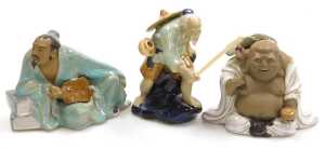 A group of 20thC Chinese Shiwan mudman figures, including a seated scholar, fisherman, a court... - 6
