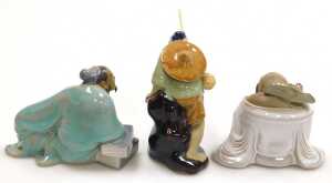 A group of 20thC Chinese Shiwan mudman figures, including a seated scholar, fisherman, a court... - 7