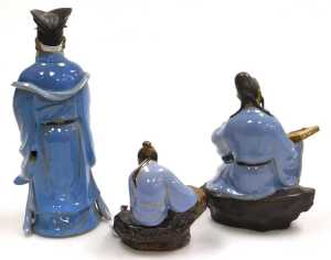 A group of 20thC Chinese Shiwan mudman figures, including a seated scholar, fisherman, a court... - 10