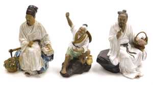 A group of 20thC Chinese Shiwan mudman figures, including a seated scholar, fisherman, a court... - 12