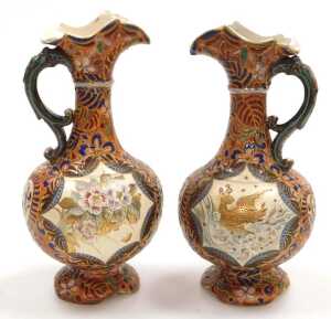 A Chinese sancai pottery roof tile, modelled as a horse, pair of Satsuma ewers, of baluster form,... - 2