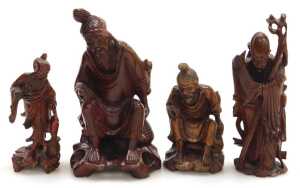 A group of 19thC and later Chinese hardwood carved figures, including deities, fishermen, a... - 2