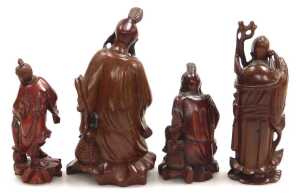 A group of 19thC and later Chinese hardwood carved figures, including deities, fishermen, a... - 3