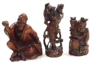 A group of 19thC and later Chinese hardwood carved figures, including deities, fishermen, a... - 5