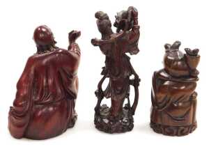 A group of 19thC and later Chinese hardwood carved figures, including deities, fishermen, a... - 6