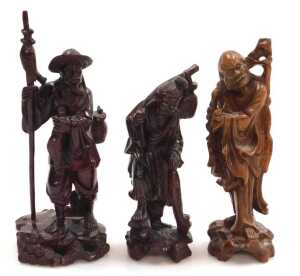 A group of 19thC and later Chinese hardwood carved figures, including deities, fishermen, a... - 8