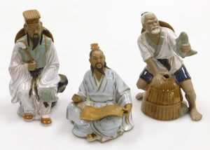 A group of 20thC Chinese Shiwan mudman figures, including fishermen, a deity with a child,... - 5