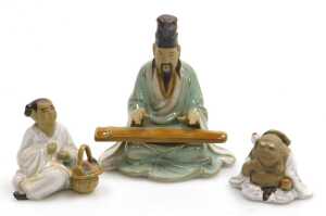 A group of 20thC Chinese Shiwan mudman figures, including fishermen, a deity with a child,... - 9