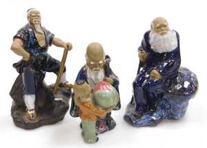 A group of 20thC Chinese Shiwan mudman figures, including fishermen, a deity with a child,... - 15