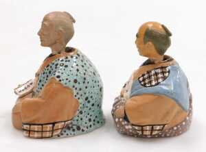 A pair of 20thC Japanese pottery nodding hakata dolls. - 2
