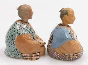 A pair of 20thC Japanese pottery nodding hakata dolls. - 4
