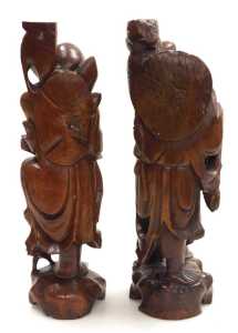 Two late 19thC Chinese hardwood figural carved table lamps, lacking fitments, both carved as... - 3